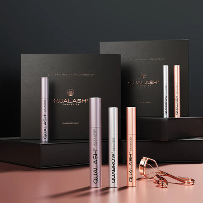 Hero product image of Qualash Premium Collection with lash curler and three serums